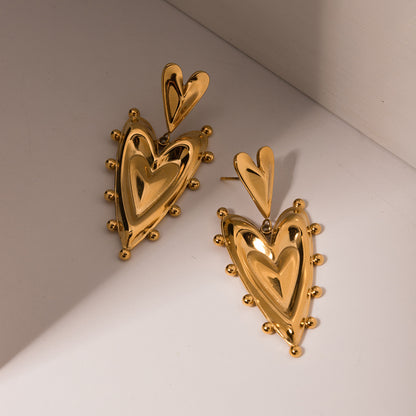 18K Gold Passion Heart Dangle Earrings