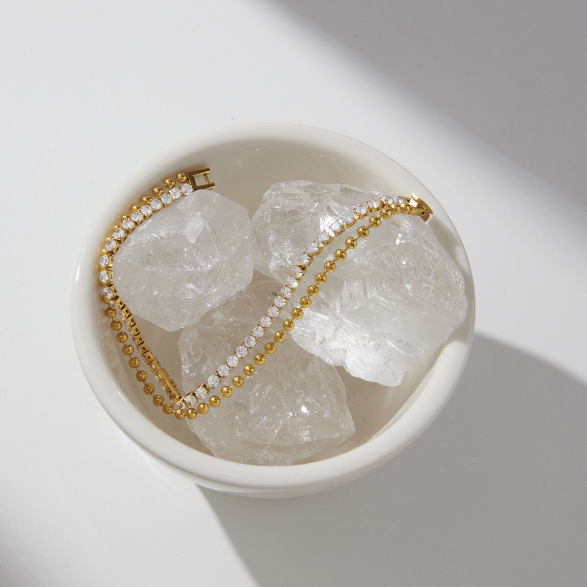 18K Gold The Pairing Simple Tennis Beaded Double Chain Dainty Bracelet Stacks