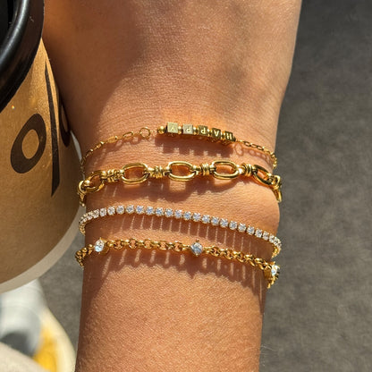 18K Gold HAPPY Letter Dainty Chain Bracelet