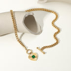 18K Gold Emerald Heart Pendant Statement Necklace