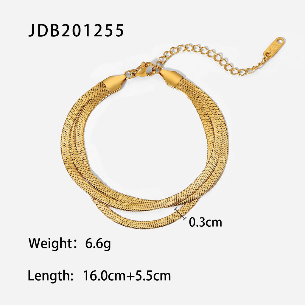 18K Gold Herringbone Snake Triple Chain Bracelet Stack