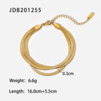 18K Gold Herringbone Snake Triple Chain Bracelet Stack