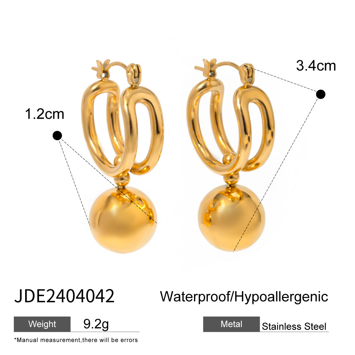 18K Gold Slideable Ball Drop Dangle Huggie Earrings