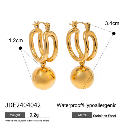 18K Gold Slideable Ball Drop Dangle Huggie Earrings