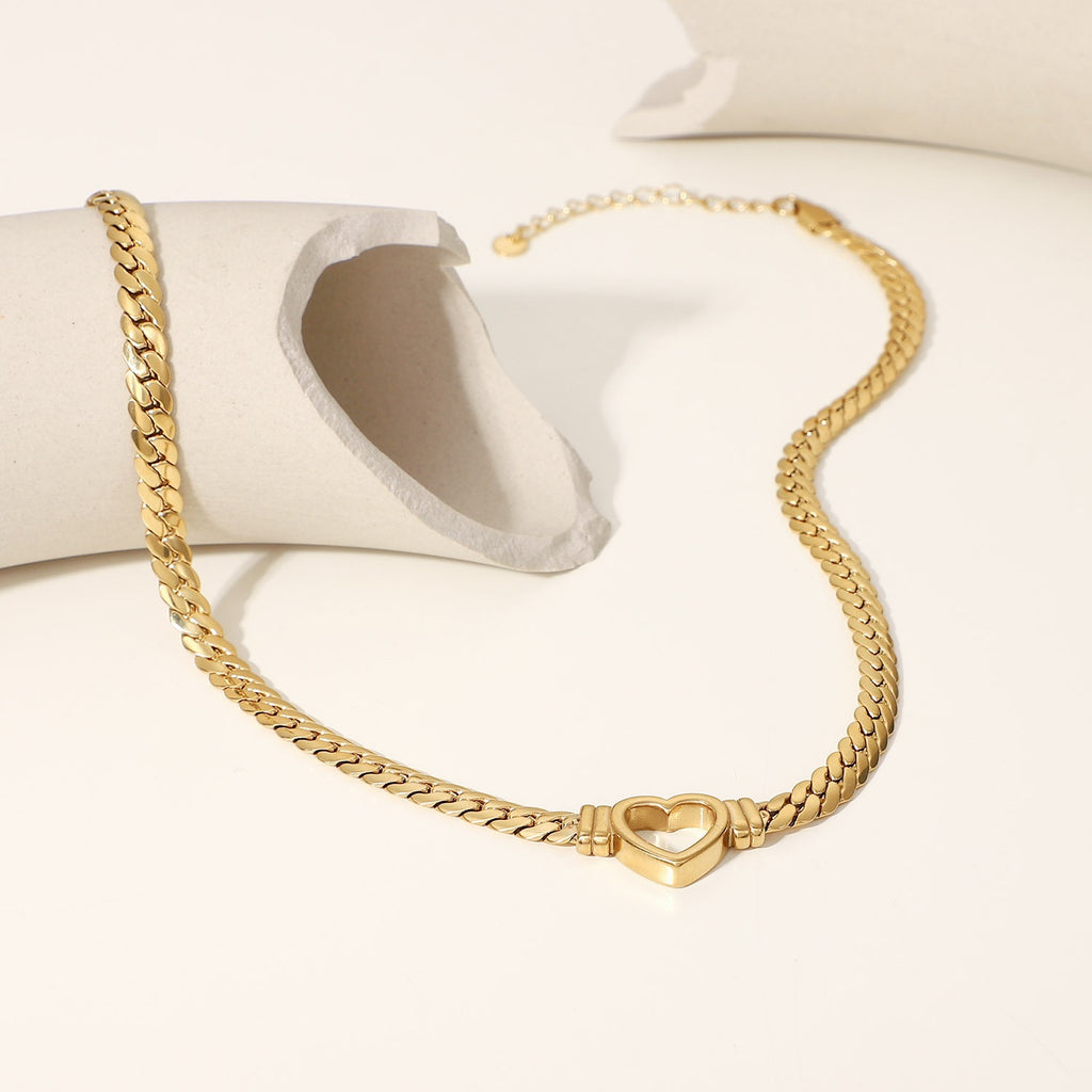 14K Gold Cuban Link Heart Necklace