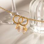 18K Gold Star Pearl Huggie Earrings with Charm