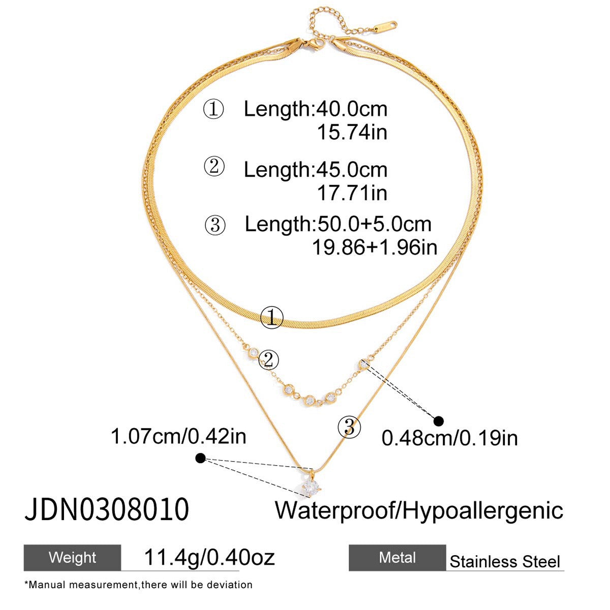 18K Gold Starry Jewel Herringbone Snake Chain Layered Necklace Set