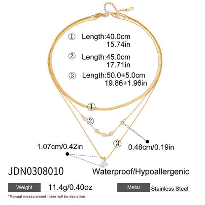 18K Gold Starry Jewel Herringbone Snake Chain Layered Necklace Set