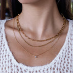18K Gold Day Dream Dainty Pendant Paperclip Chain Layered Necklace Set
