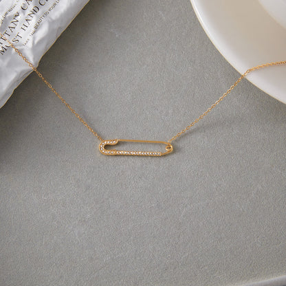 18K Gold Safety Pin Pendant Dainty Chain Layered Necklace Set
