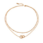 18K Gold Lingering Dainty Pendant Double Chain Layered Necklace