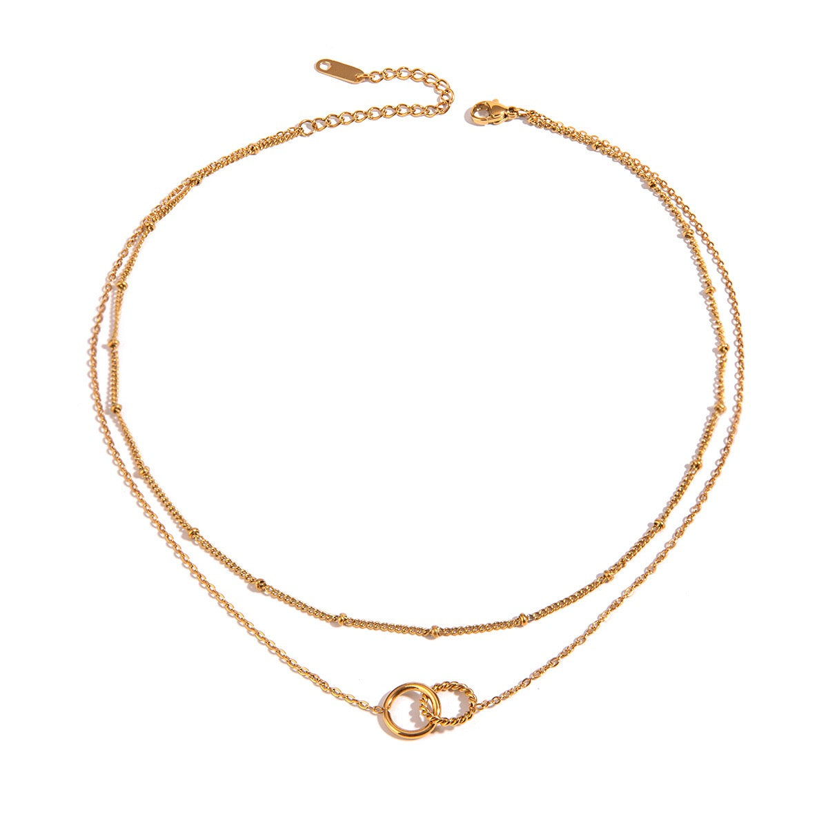 18K Gold Lingering Dainty Pendant Double Chain Layered Necklace