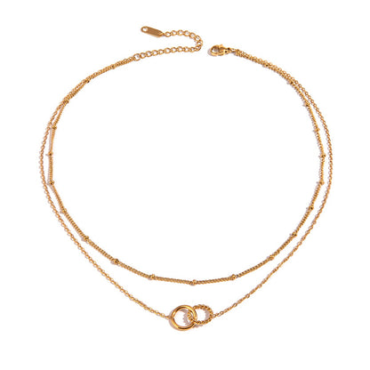 18K Gold Lingering Dainty Pendant Double Chain Layered Necklace