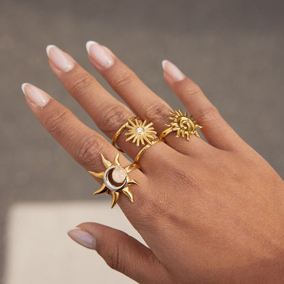 18K Gold Golden Spiral Sun Statement Ring