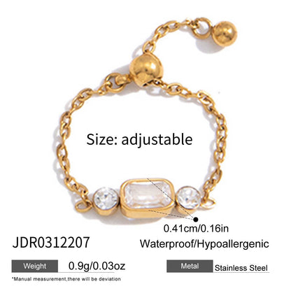 18K Gold Daydream Pink Butterfly Color Stones Adjustable Chain Ring