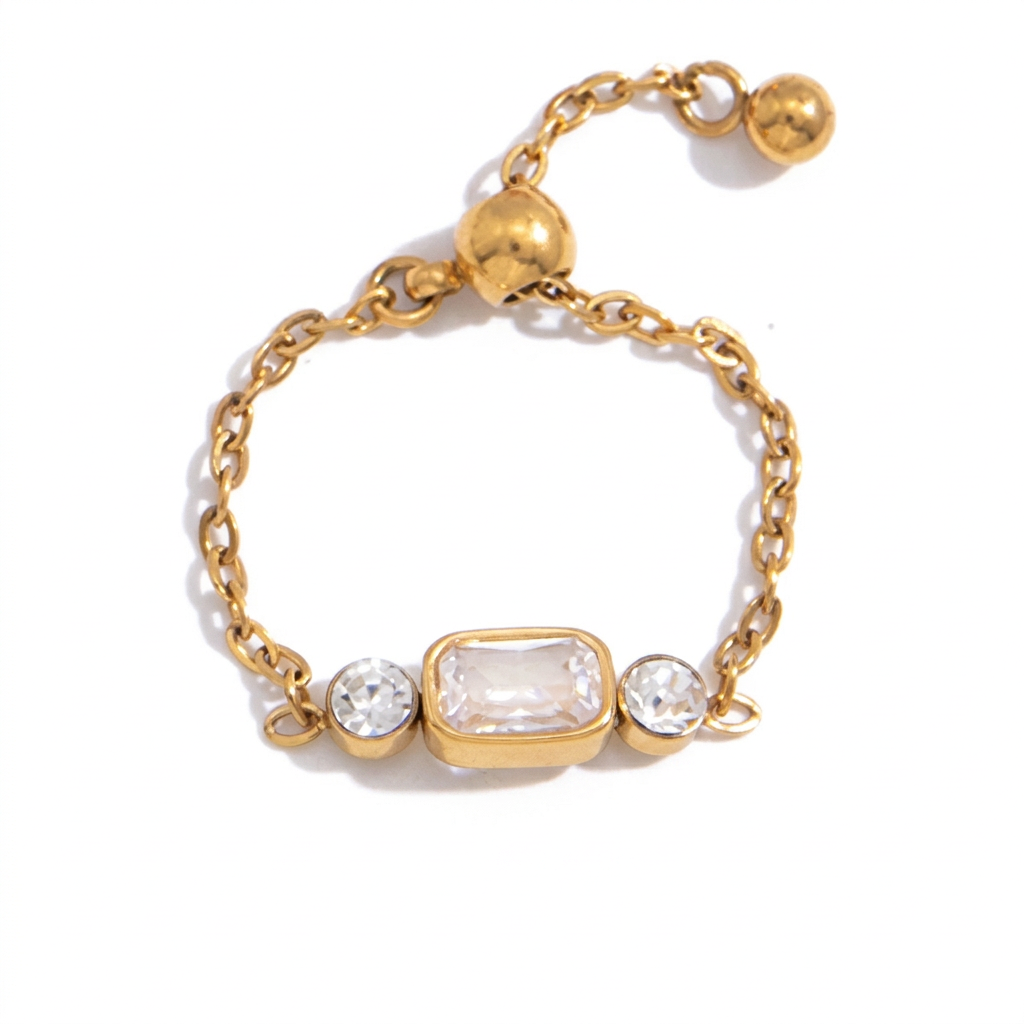 18K Gold Daydream Pink Butterfly Color Stones Adjustable Chain Ring