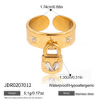 18K Gold Heart Locked Charm Statement Band Ring