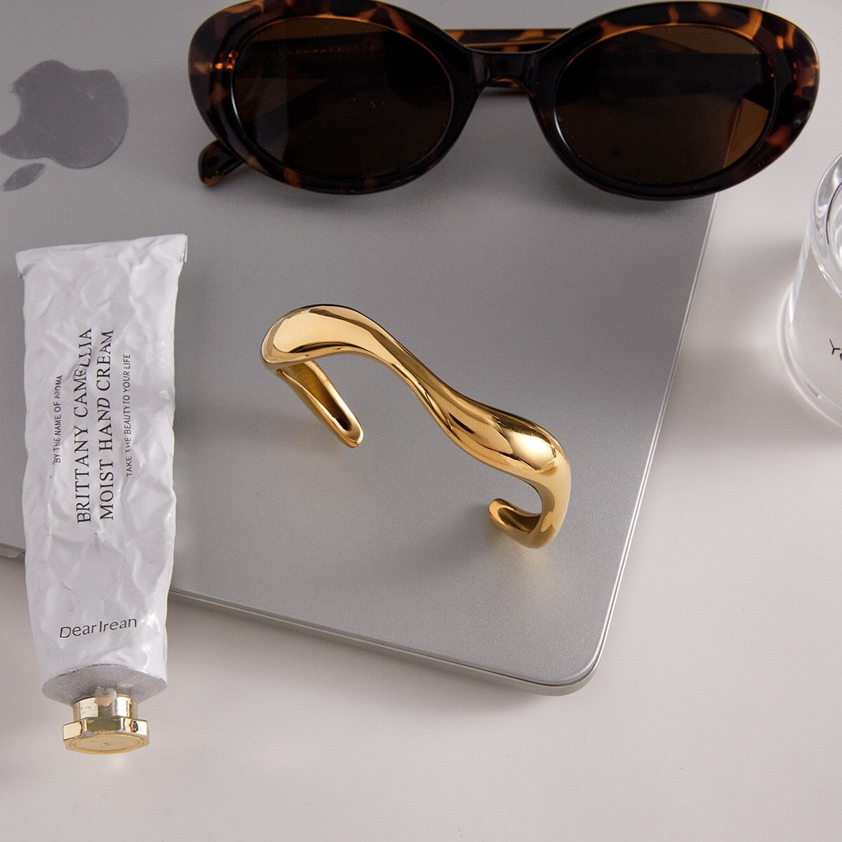 18K Gold Ebb and Glow Wave Form Statement Cuff Bangle Bracelet