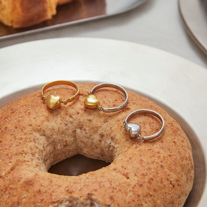 18K Gold and Silver Two Tone Rotating Heart Stacking Ring