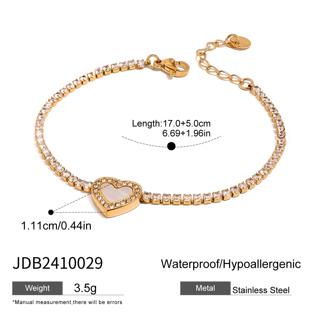 18K Gold Heart Tennis Bracelet