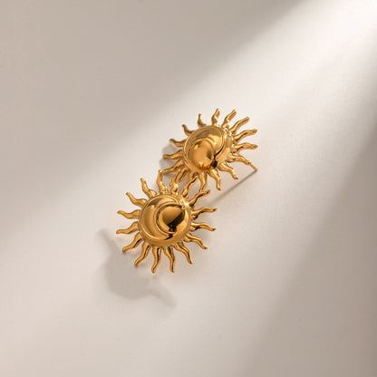 18K Gold Moon and Sun Statement Stud Earrings