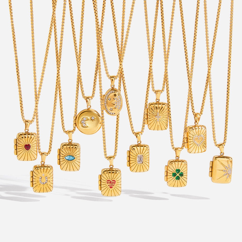 18K Gold Keepsake Heart Book Locket Pendant Box Chain Necklace