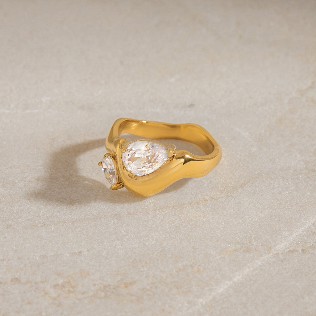 18K Gold Allure Abstract Geometric CZ Cocktail Ring
