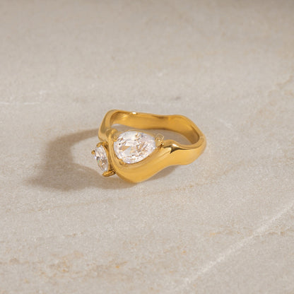 18K Gold Allure Abstract Geometric CZ Cocktail Ring