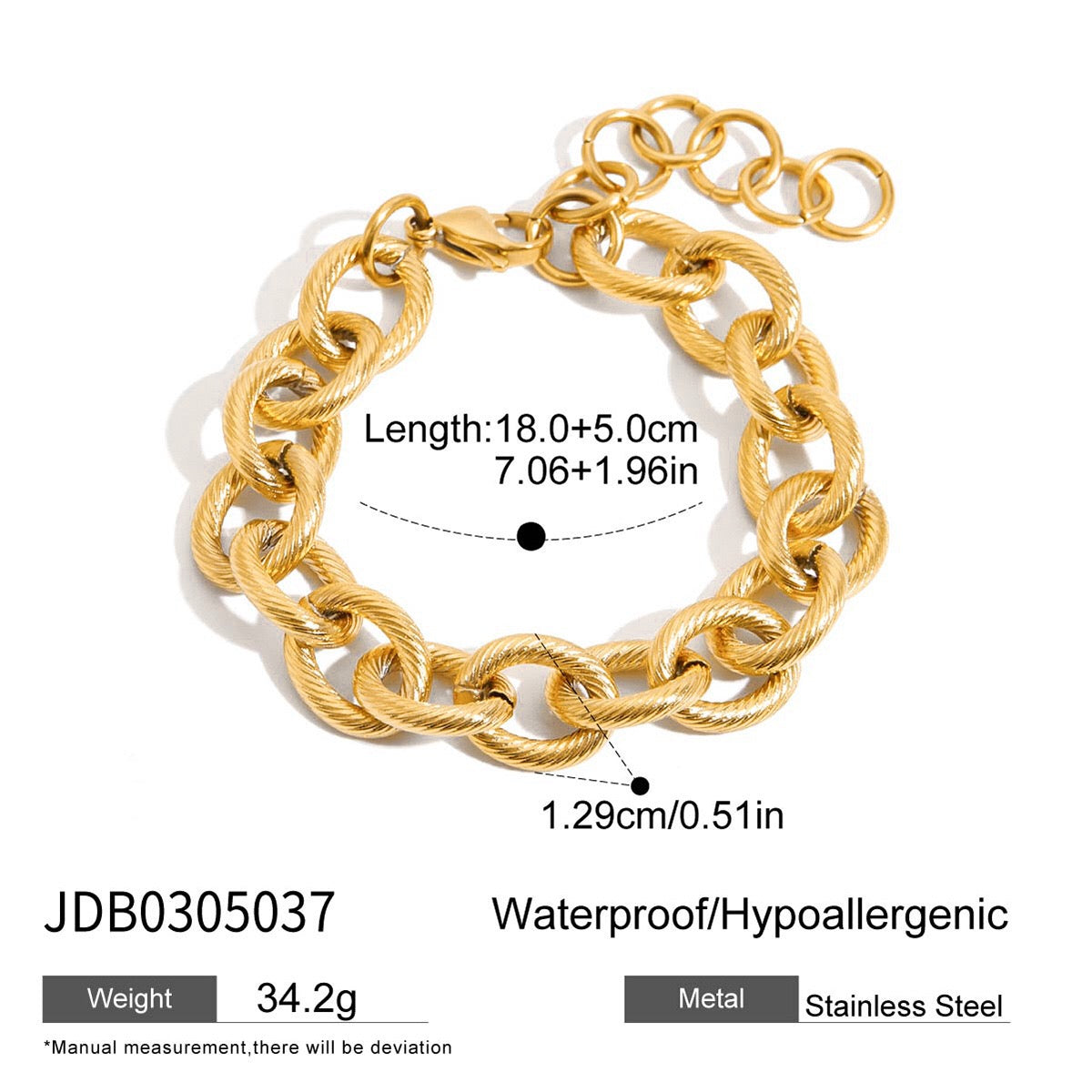 18K Gold Alpha Textured Statement Cable Chain Bracelet