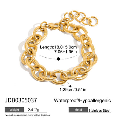 18K Gold Alpha Textured Statement Cable Chain Bracelet