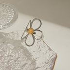 18K Gold Two Tone Daisy Flower Silver Ring