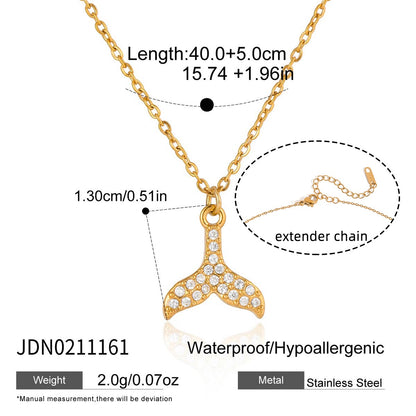 18K Gold Ocean Sparkle Seashell Palm Tree Dainty Pave Pendant Necklace Jewelry Set