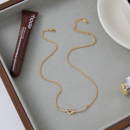 18K Gold Heart Knot Bling Dainty Pendant Necklace