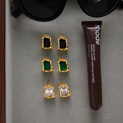 18K Gold Liquid Form Statement CZ Stud Earrings
