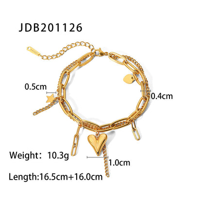 18K Gold Heart Charm Paperclip Chain Bracelet