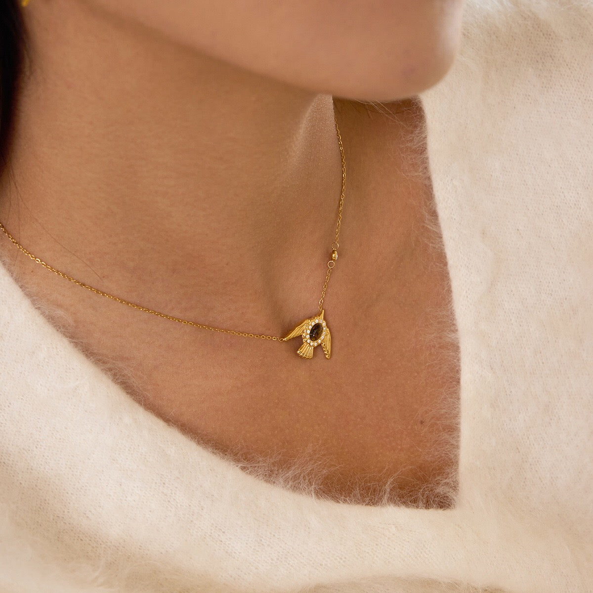 18K Gold Free Spirit Tiger Eye Bird Ring