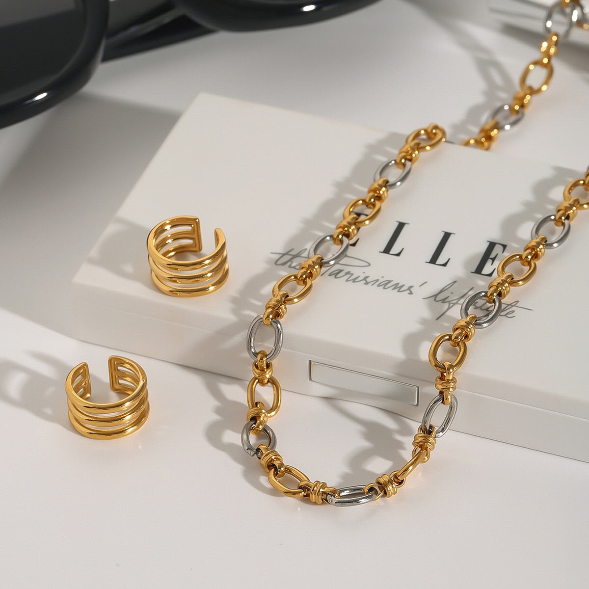 18K Gold and Silver Two Tone Tangled Up Circle Chain Bracelet