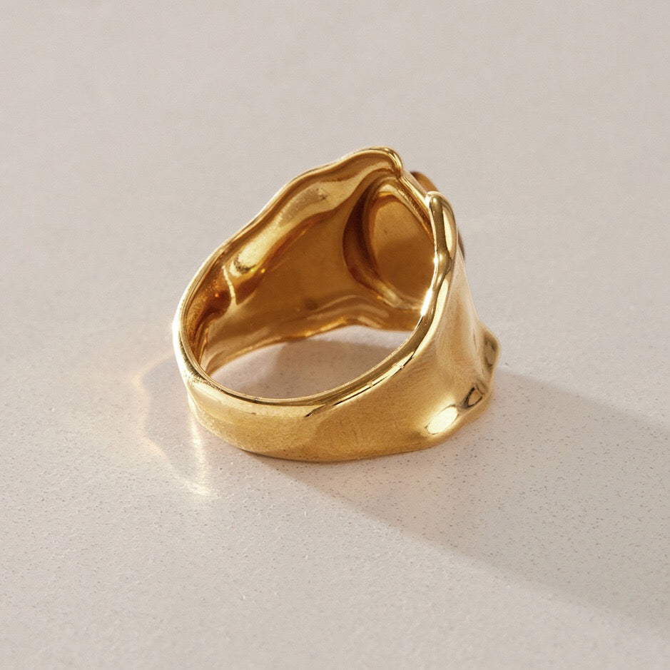 18K Gold Untamed Tiger Eye Statement Band Ring