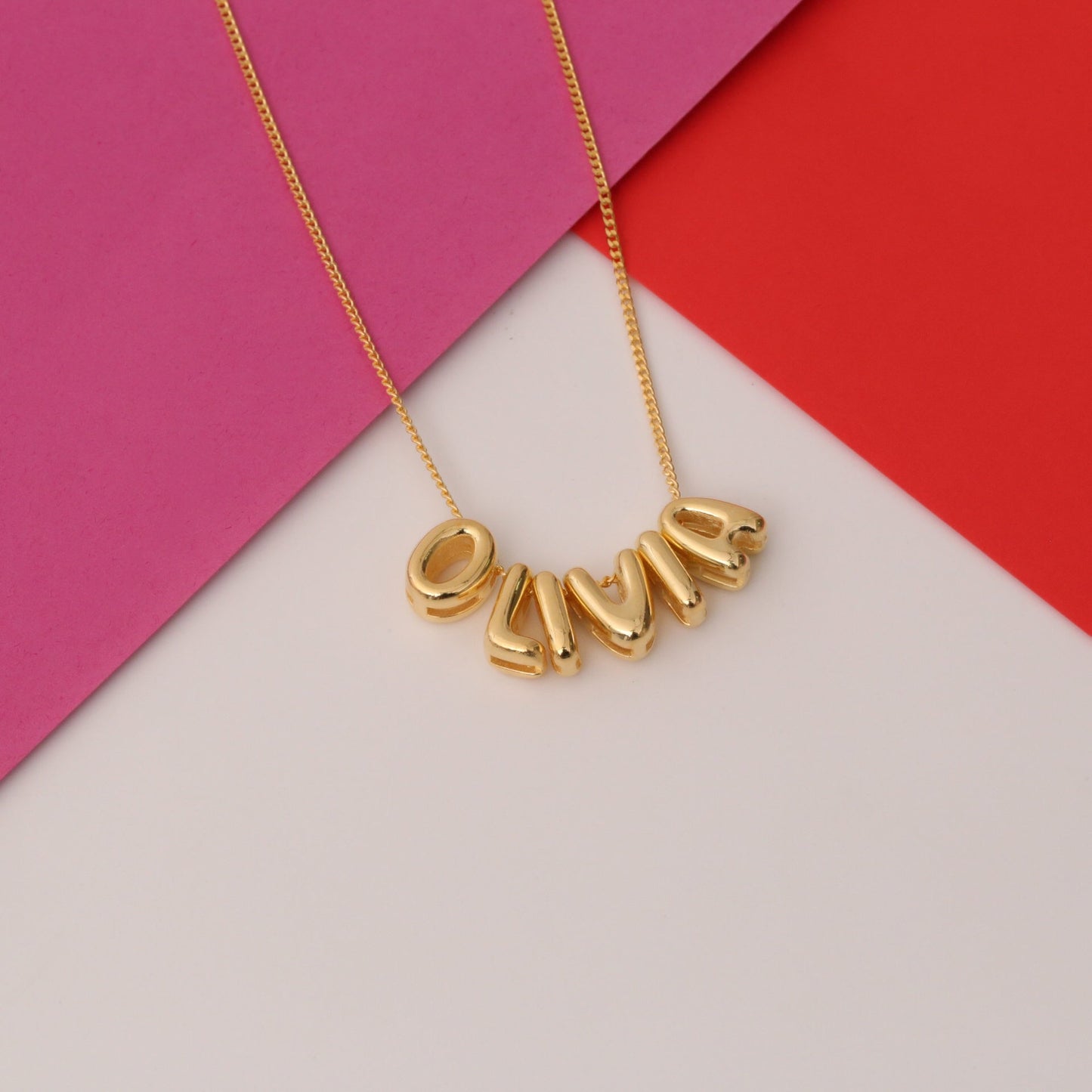 18K Gold and Silver Icon Bubble Letter Initial Custom Name Necklace