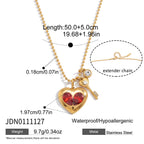 18K Gold Amour Red Heart Pendant Key Cross Charm Necklace