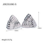 18K Gold Ribbed Triangle Statement Stud Earrings