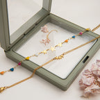 18K Gold Stars Align Dainty Chain Colorful Hearts Bracelet Stack