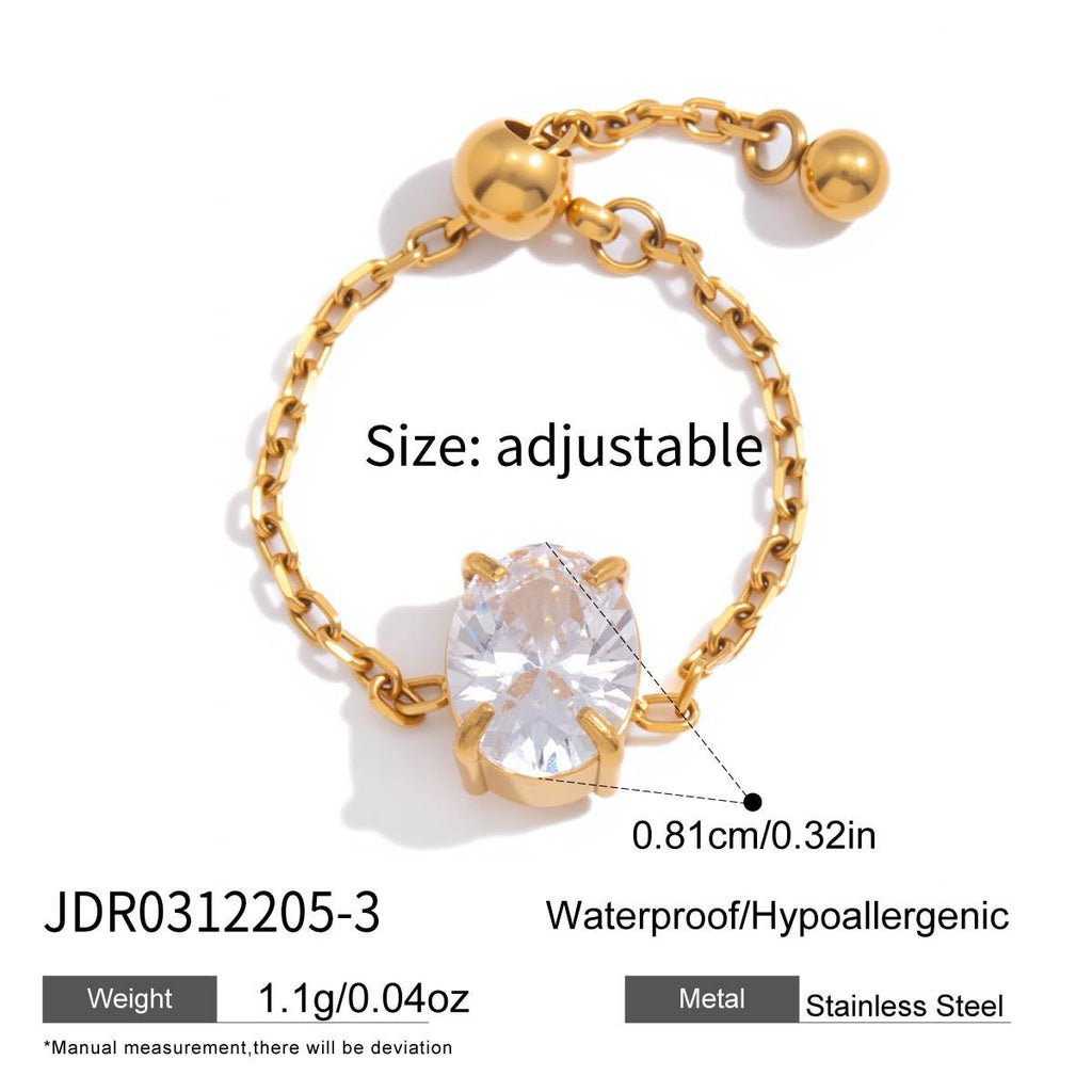 18K Gold Spark Drop Heart Clover Flower Adjustable Chain Ring