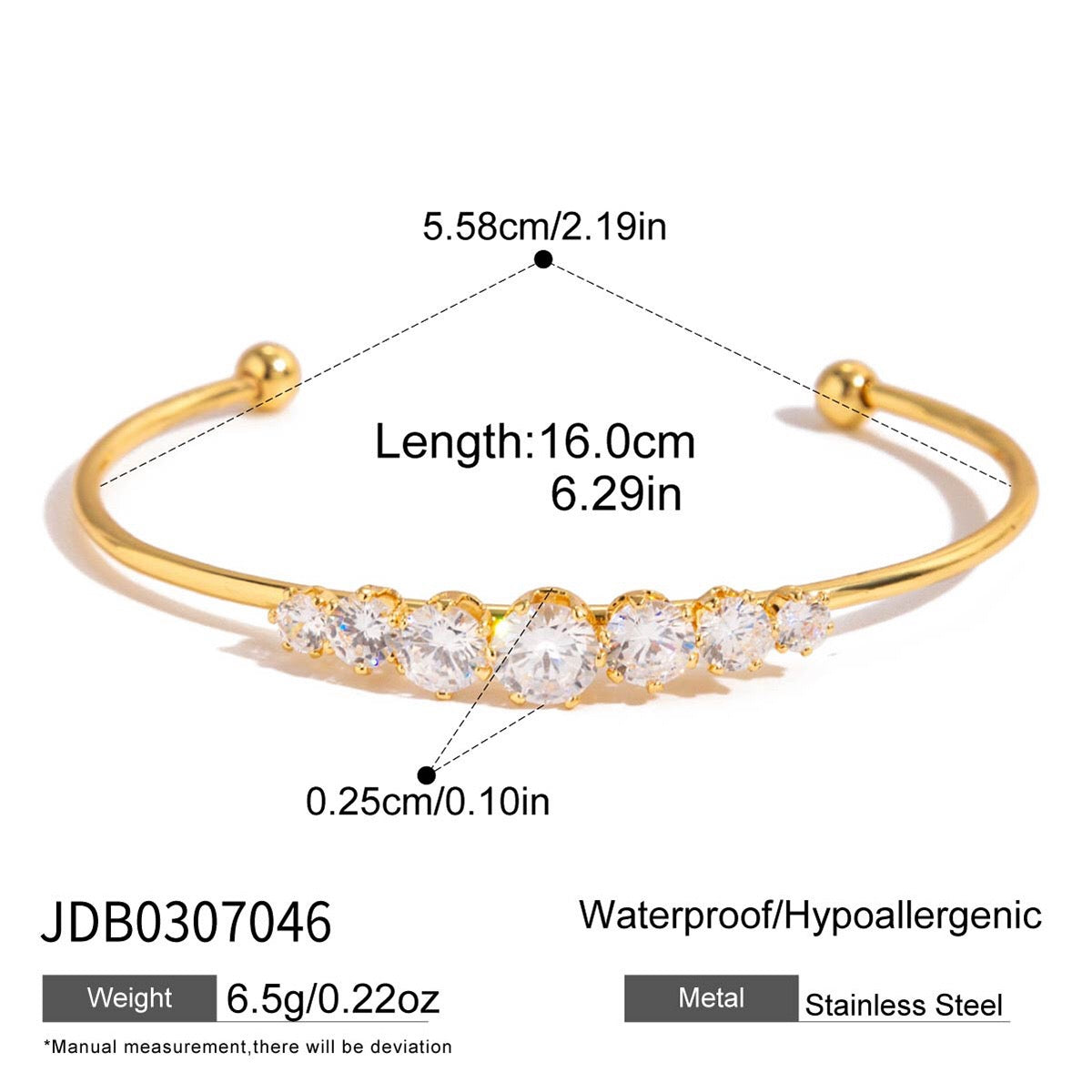 18K Gold Diamond Fever Paperclip Chain Cuff Bangle Tennis Bracelet Stack