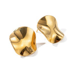 18K Gold Textured Round Plate Statement Stud Earrings