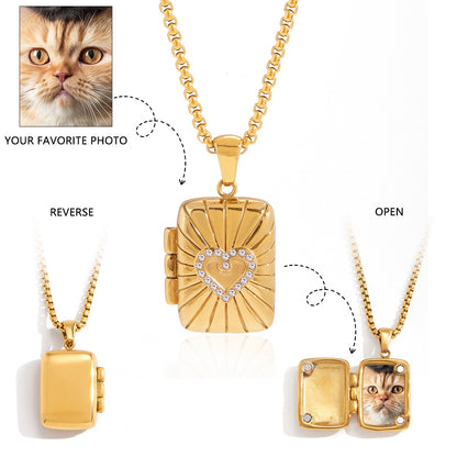 18K Gold Keepsake Heart Book Locket Pendant Box Chain Necklace