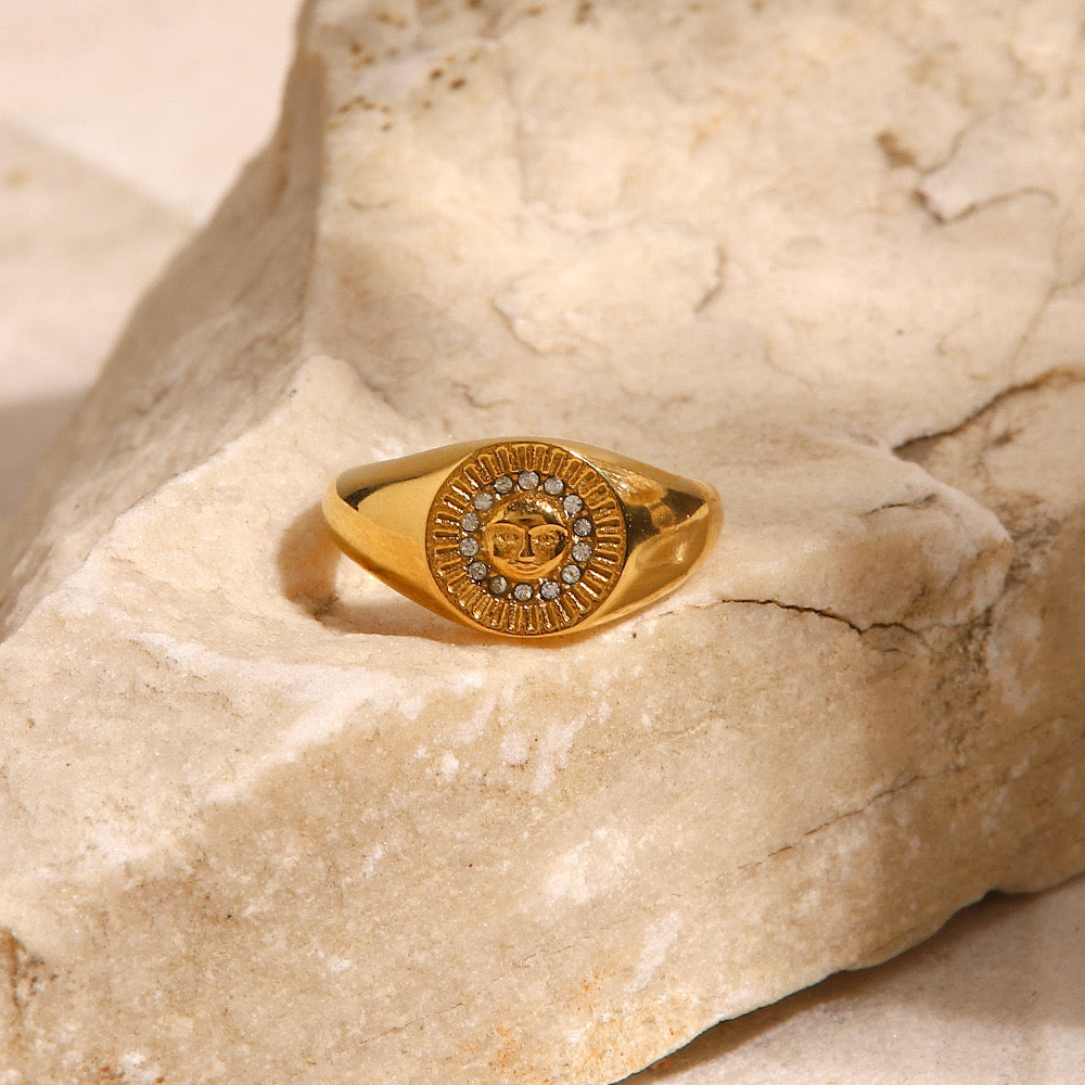 18K Gold Sun Signet Ring