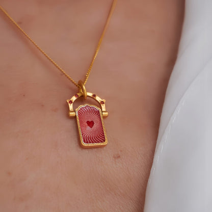 18K Gold Red Heart Protection Pendant Necklace