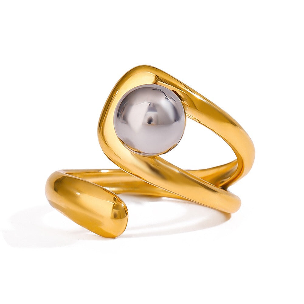 18K Gold and Silver Two Tone Single Point Statement Cuff Ring