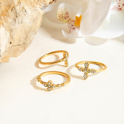 18K Gold Grace Cross Pave Stacking Rings
